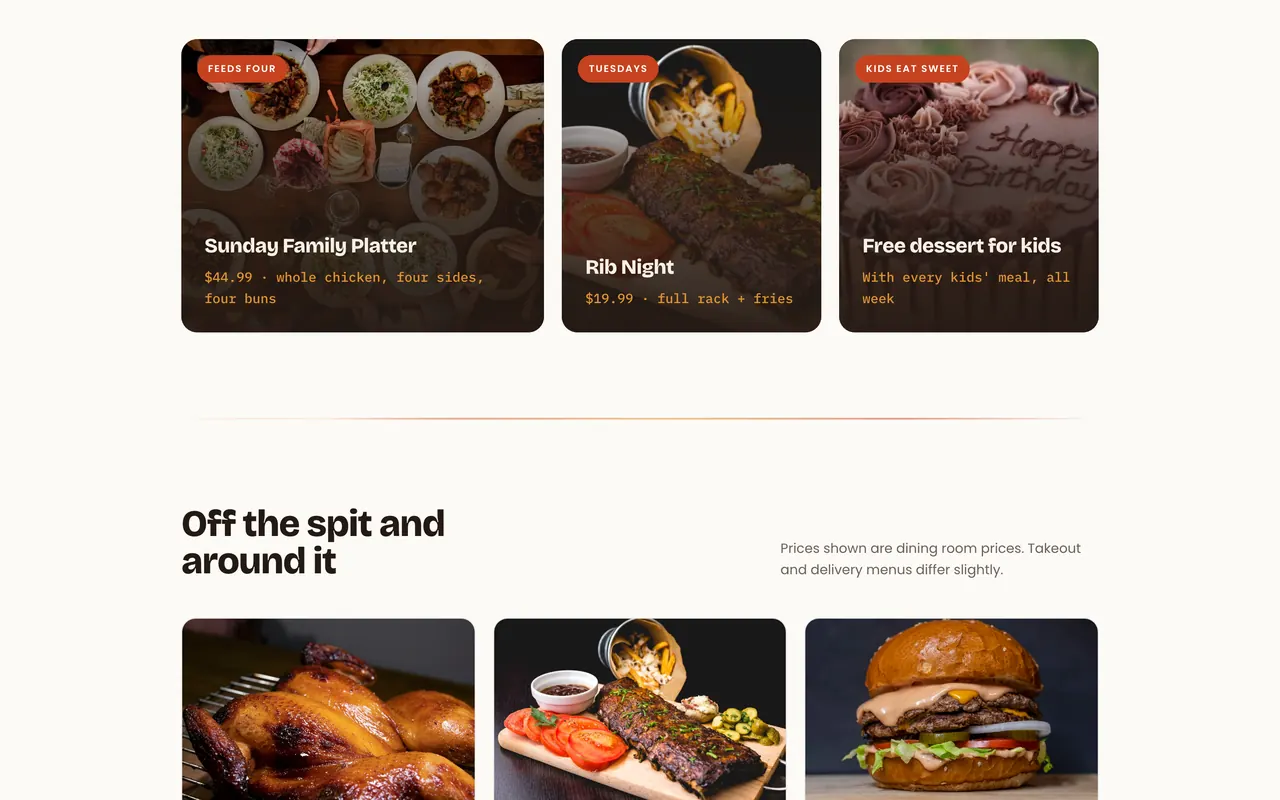 Раздел концепта Maple Grill с акциями недели и карточками блюд